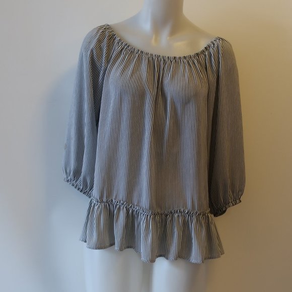BAILEY/44 STRIPED OFF SHOULDER RUFFLED TOP M * - Picture 1 of 11